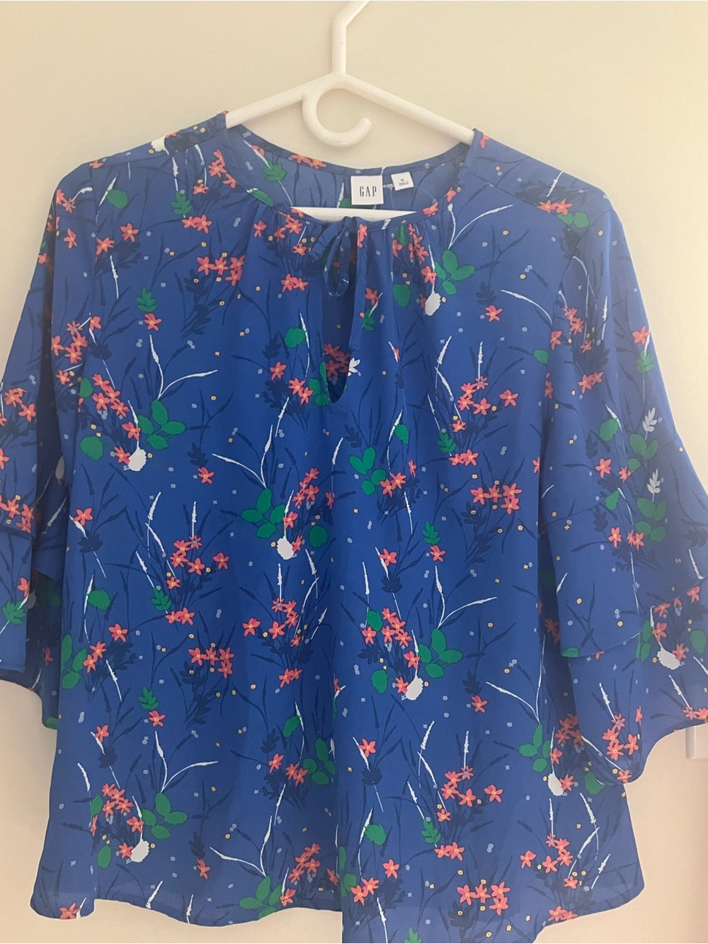 GAP Royal Blue Floral Tie-Neck Blouse